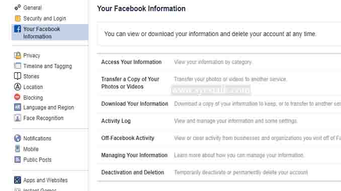 click facebook information option
